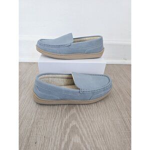 My Silppers My Pillow Blue Leather Slip On Moccasin Loafers Womens House Shoes 8